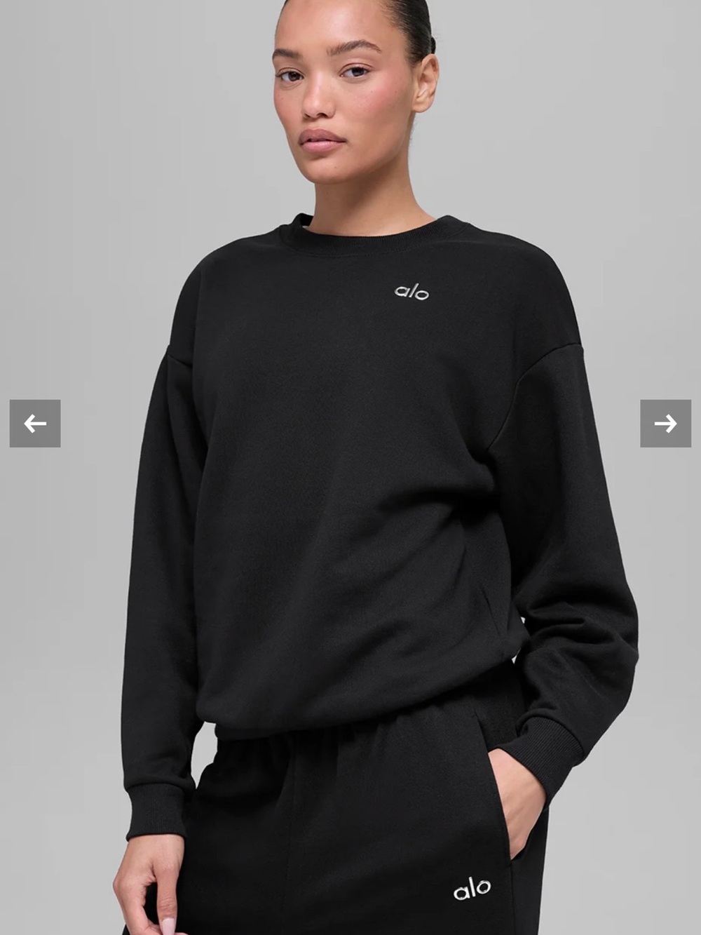 ALO Yoga Black Crewneck Sweatshirt with Subtle Logo
